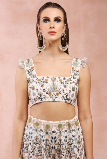 PS-CS0054  Off White Tulip Garden Embroidery Choli With Sharara