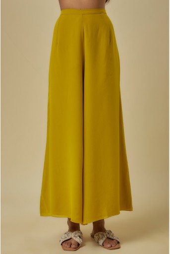 PS-KP0384-F Olive Green Crepe Embroidered Yoke Kaftan With Georgette Pants.