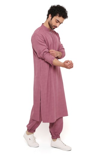 PS-MN391-A  Onion Pink Soft Linen Bomber Kurta With Jogger Pant