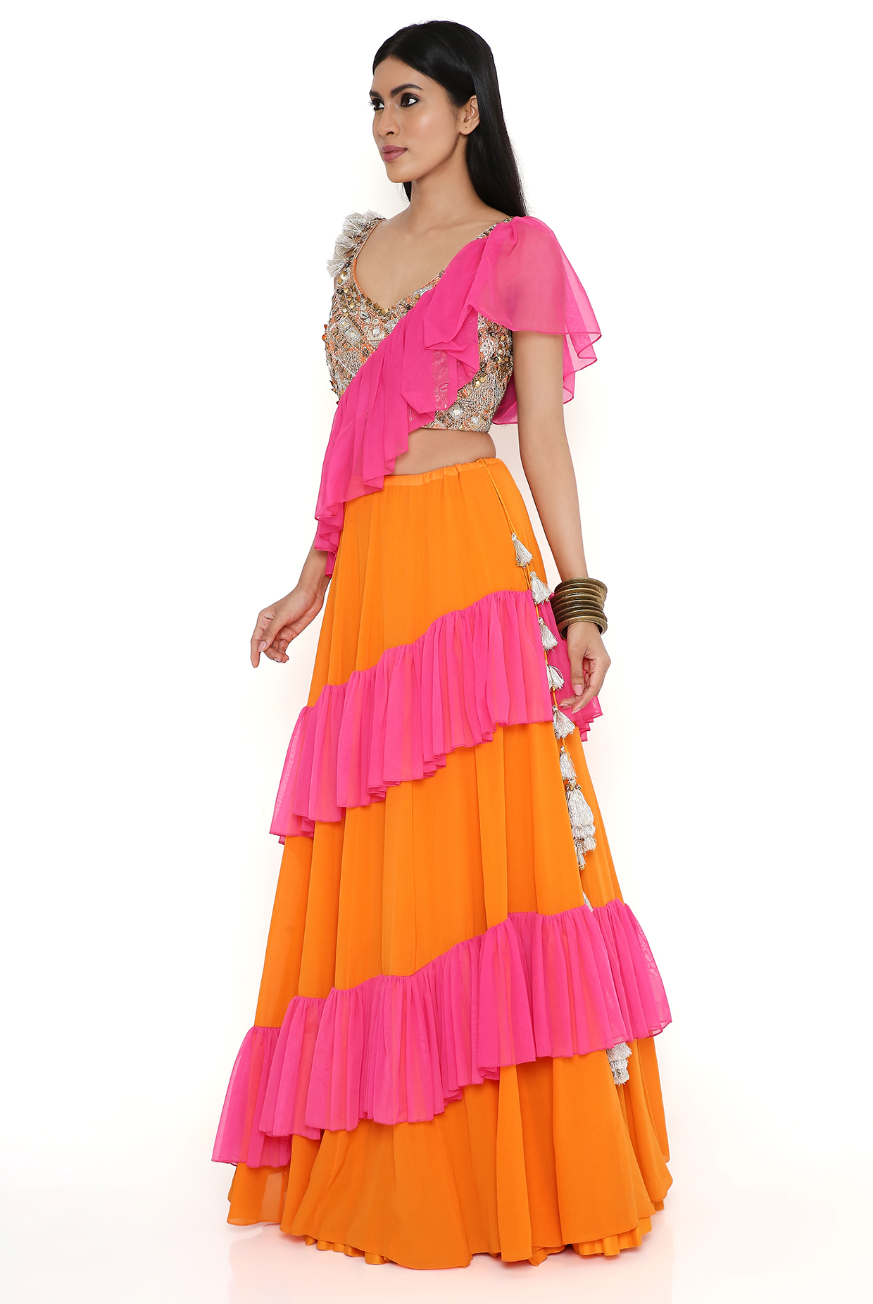 Orange pink Embroidered Sequence traditional cloth | Laxmi Style