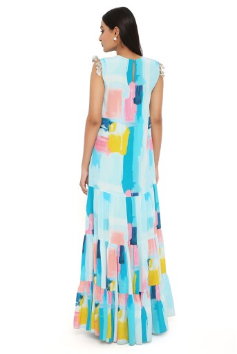 PS-DR0023-F-1 Painterly Print Crepe Layered Dress