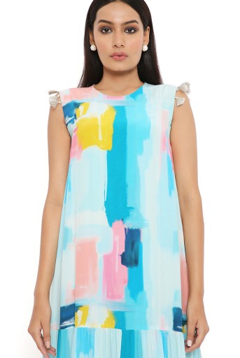 PS-DR0023-F-1 Painterly Print Crepe Layered Dress
