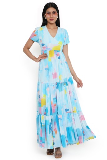 PS-DR0033-K  Painterly Print Georgette Dress