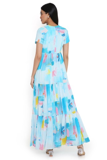 PS-DR0033-K  Painterly Print Georgette Dress