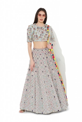 PS-FW726-B  Pale Blue Colour Georgette Back Tie-Up Choli and Lehenga with Net Dupatta