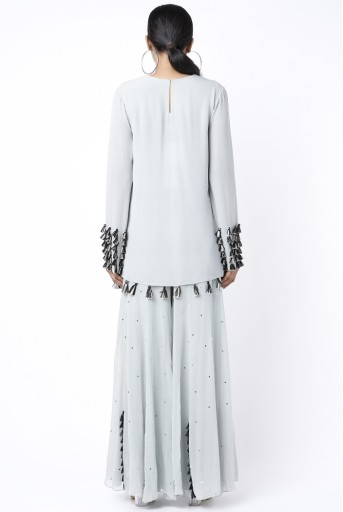 PS-FW745-A  Pale Blue Colour Georgette Embroidered Kurta With Mukaish Georgette Sharara And Dot Mukaish Dupatta