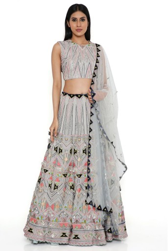 PS-FW748-A-1  Pale Blue Georgette Embroidered Back Tie-Up Choli With Lehenga And Net Embroidered Dupatta