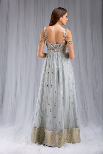 PS-FW124A Pale Blue Silk Embroidered Gown