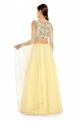 PS-ST1476  Pale Yellow Georgette Choli with Lehenga and Net Dupatta