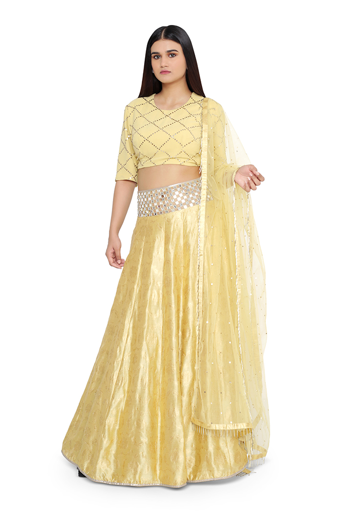 Buy HALFSAREE STUDIO Yellow Banarasi Silk Lehenga Choli Online at Best  Prices in India - JioMart.