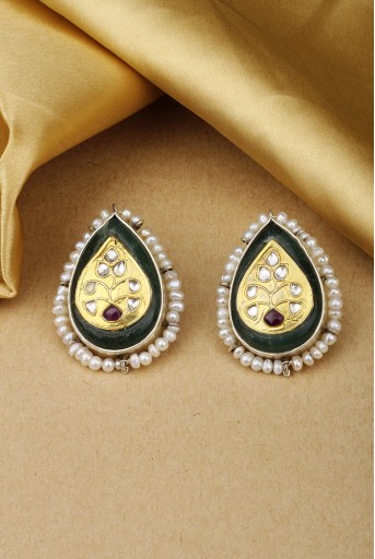 SBPS-E-38  Payal Singhal X Sangeeta Boochra Mehreen Silver Earring with Green Onyx Stone
