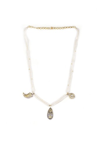 SBPS-N-10  Payal Singhal X Sangeeta Boochra Mia Silver Necklace with Pearl  Chain