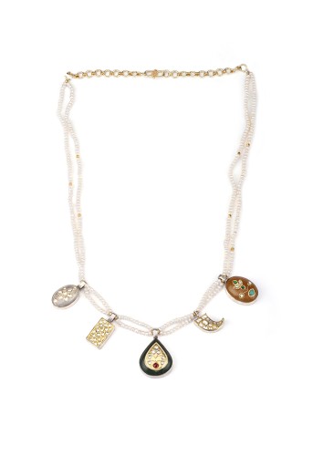 SBPS-N-13  Payal Singhal X Sangeeta Boochra Nagma Silver Necklace with Multiple Gemstones