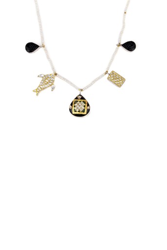 SBPS-N-20  Payal Singhal X Sangeeta Boochra Nasrin Silver Necklace with Pearl  Chain