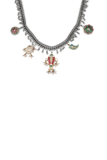 SBPS-N-28  Payal Singhal X Sangeeta Boochra Pariza Silver Necklace with Kundan Motifs