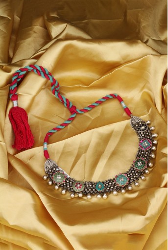 SBPS-N-21  Payal Singhal X Sangeeta Boochra Sofia Silver Necklace with Kundan