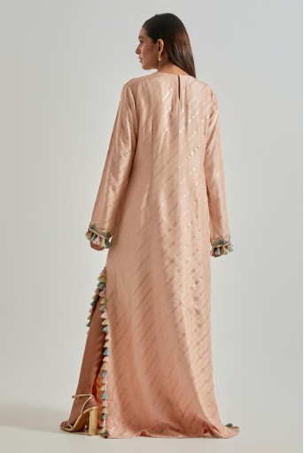 PS-KF0151-A  Peachy Pink Line Dola Silk Beyza Kaftan