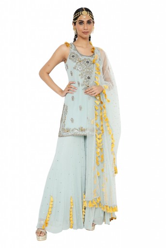 PS-KP0067-A Shazya Periwinkle Blue Colour Embroidered Kurta With Sharara And Dupatta