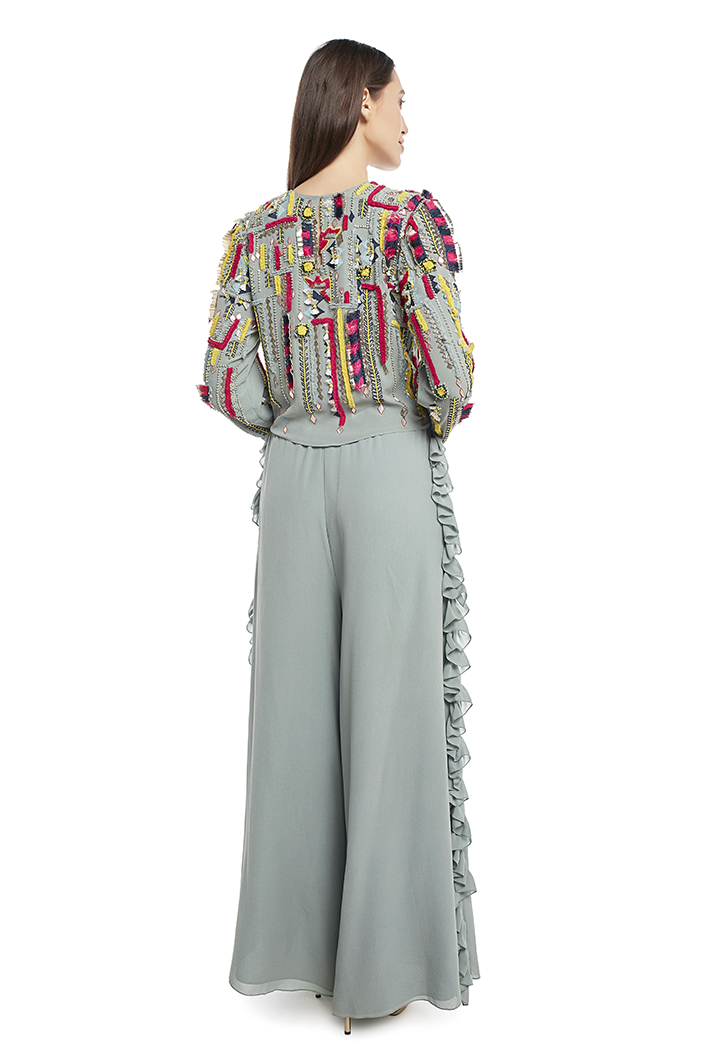Women's 2 Piece Set - Lace Crop Top and Palazzo Pants / White / Black-hoanganhbinhduong.edu.vn
