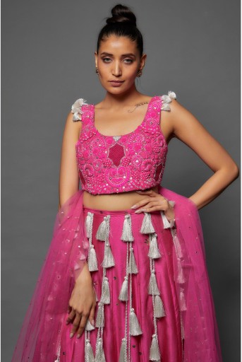 PS-LH0054-W  Pink Embroidered Choli With Lehenga & Dupatta