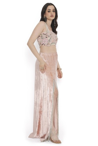 PS-CS0123-B  Pink Embroidered Choli With Side Slit Skirt