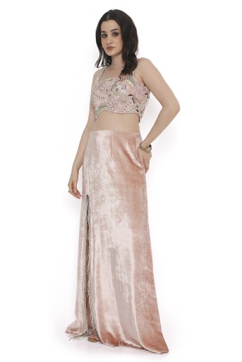 PS-CS0123-B  Pink Embroidered Choli With Side Slit Skirt