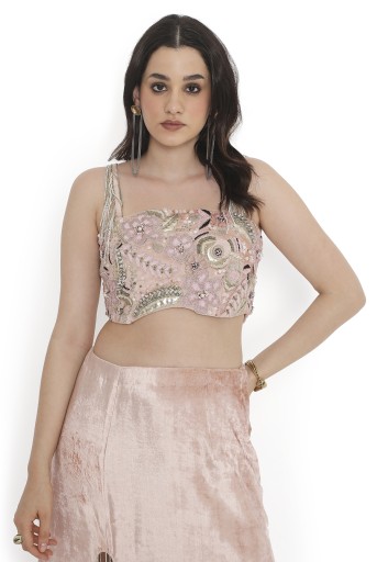 PS-CS0123-B  Pink Embroidered Choli With Side Slit Skirt