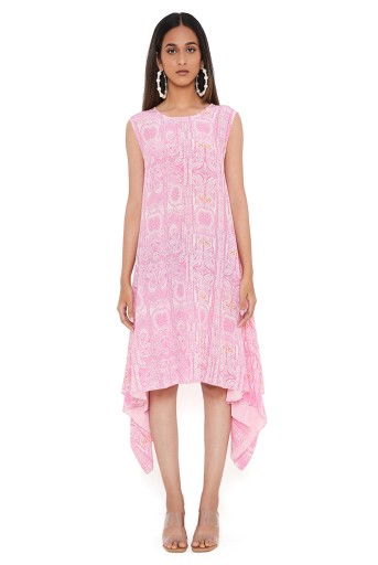 PS-TU1406-M  Pink PS Print Crepe Side Tail Tunic