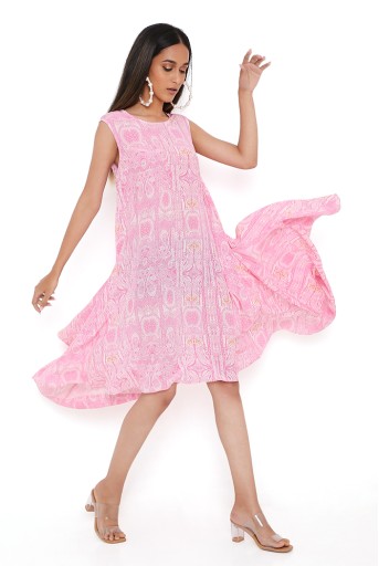 PS-TU1406-M  Pink PS Print Crepe Side Tail Tunic