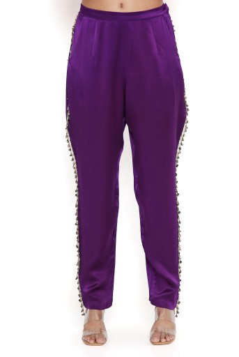PS-PT0034-A  Pink Satin Embroidered Top With Hot Purple Satin Pant