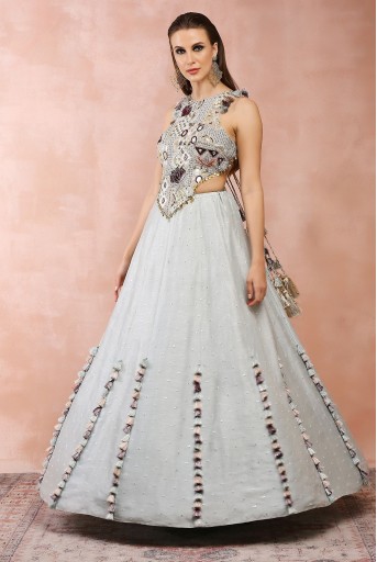 PS-LH0136  Powder Blue Applique Embroidered Choli With Lehenga
