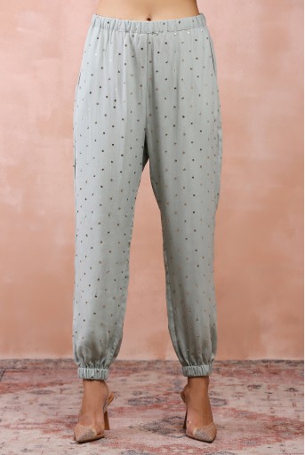PS-KP0274  Powder Blue Applique Embroidered High Low Kurta With Jogger Pant