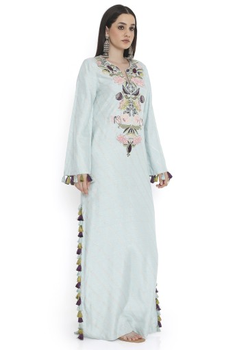 PS-KF0135  Powder Blue Embroidered Beyza Kaftan