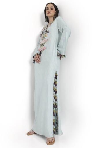 PS-KF0135  Powder Blue Embroidered Beyza Kaftan