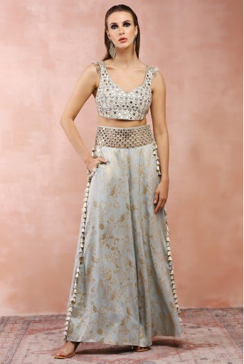 PS-CP0001  Powder Blue Embroidered Choli With Palazzo