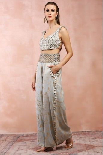PS-CP0001  Powder Blue Embroidered Choli With Palazzo