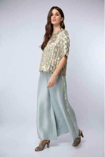 PS-ST1189 Powder Blue Silk Top with Palazzo