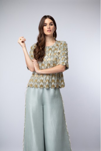 PS-ST1189 Powder Blue Silk Top with Palazzo