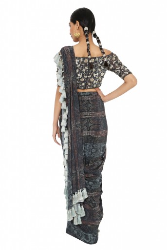 PS-SR0012 Amani Printed Crepe Embroidered Choli With Pre-Stitched Saree