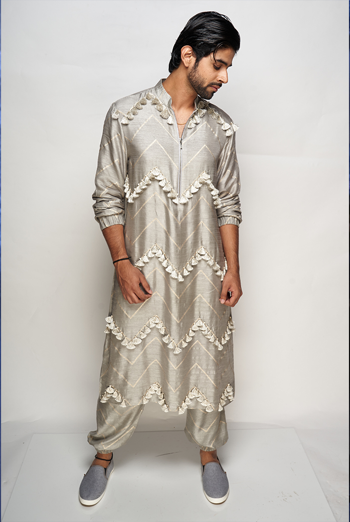 Beautiful Sky Blue Color Banarasi Art Silk Reception Wear Readymade Kurta  Pyjama For Men