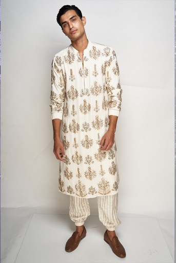 Buy White Dupion Art Silk Plain Full Sleeve Kurta And Dhoti Pant Set For  Men by Adara Khan Online at Aza Fashions.