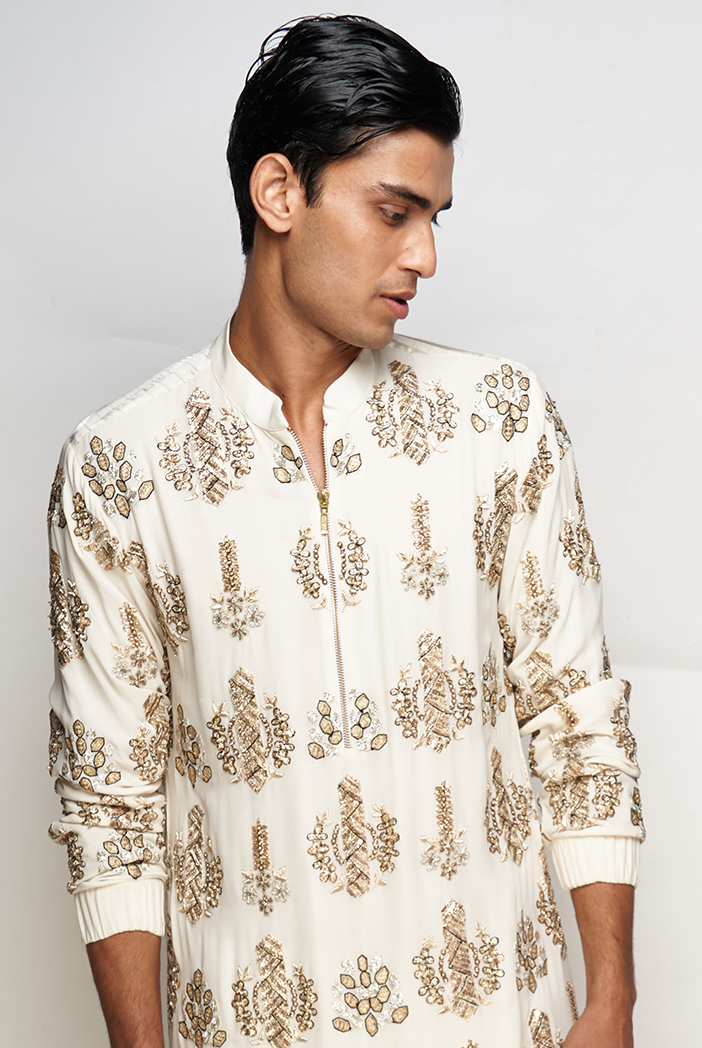 Buy Grey Cotton Silk Plain Pintuck Kurta Set For Men by Darshika Menswear  Online at Aza Fashions.