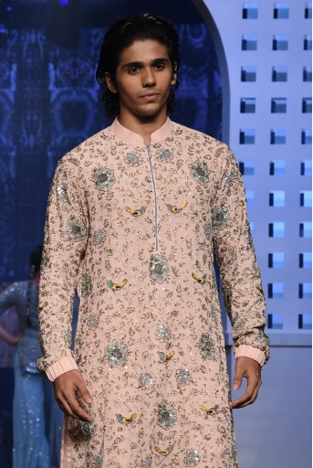 PS-MN329  PS Men Mahid Rose Pink Colour Embroidered Kurta with Jogger Pants