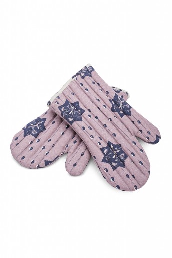 PS-MI0002  Purple Colour Printed Canvas Mittens with Grey Colour Printed Silkmul Piping