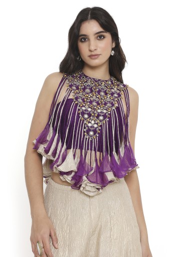 PS-CS0067-D  Purple Embroidered Bib With Bustier And Sharara