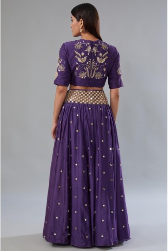 PS-LH0146-A  Purple Embroidered Choli With Cutwork Belt Lehenga & Dupatta