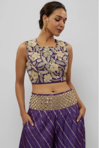 PS-CP0006-A  Purple Embroidered Choli With Palazzo