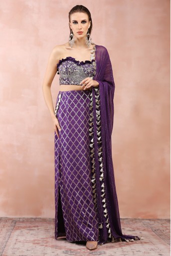 PS-CS0068  Purple Embroidered Corset Bustier With Skirt And Dupatta