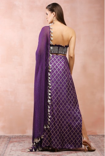 PS-CS0068  Purple Embroidered Corset Bustier With Skirt And Dupatta