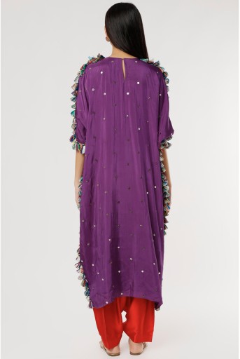 PS-TS0011-D  Purple Embroidered Kaftan With Red Salwar